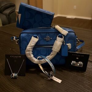 Coach Vibrant Blue Crossbody Bag and accessories